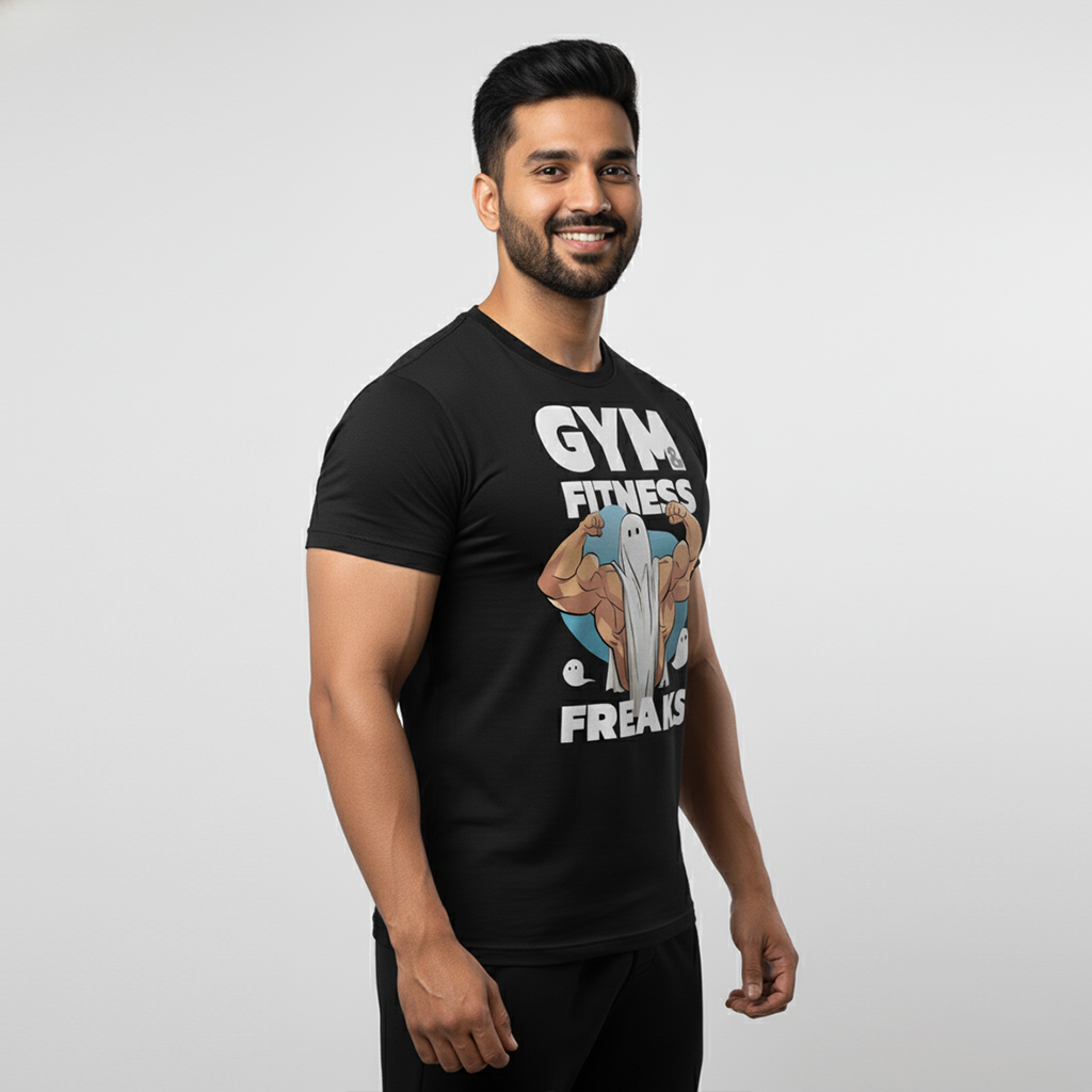 'It's Crazy' men's black 'Gym & Fitness Freaks' T-shirt.